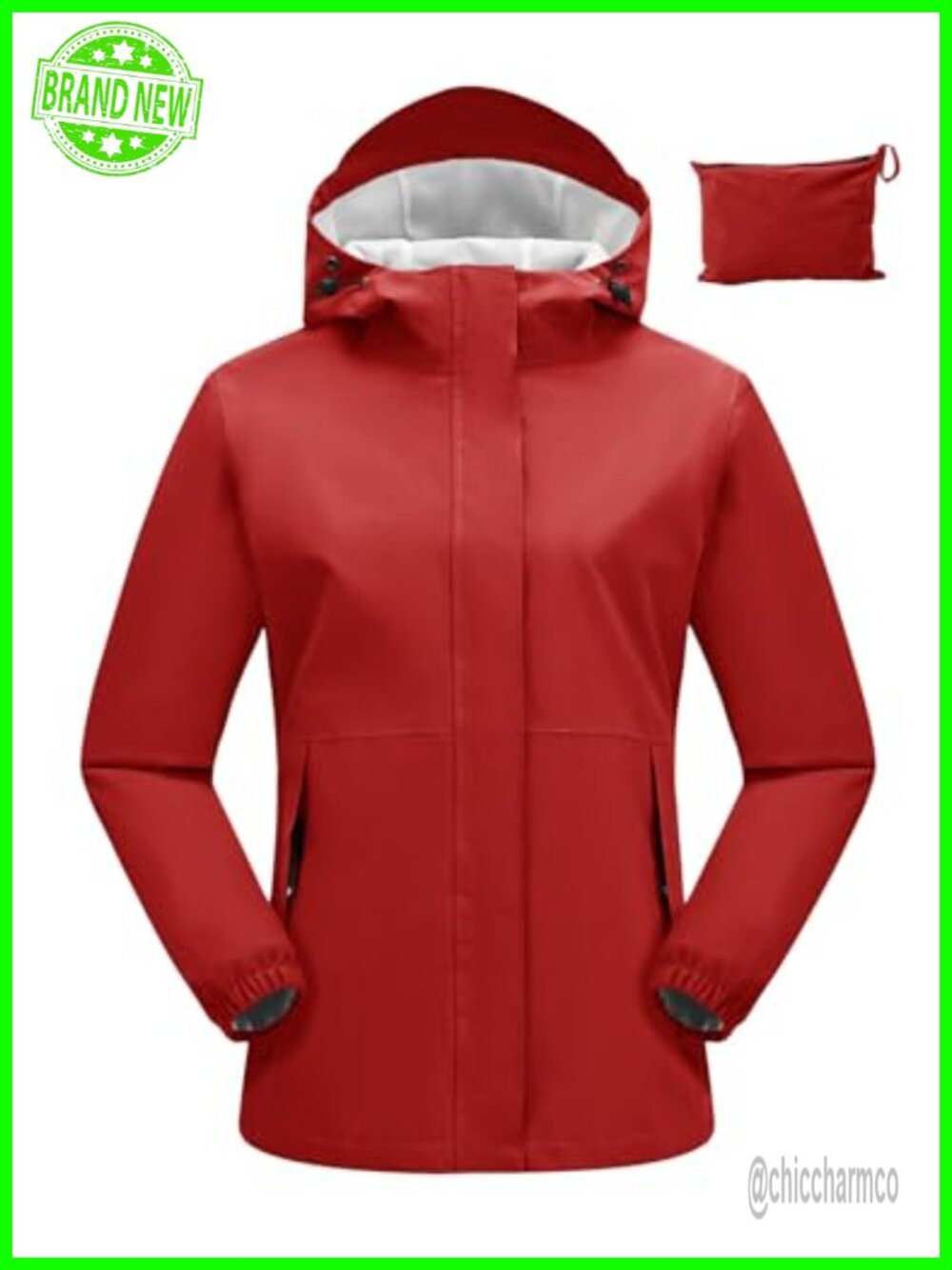 Waterproof Packable Rain Jacket Lightweight Windbreaker Hooded Cycling Hiking